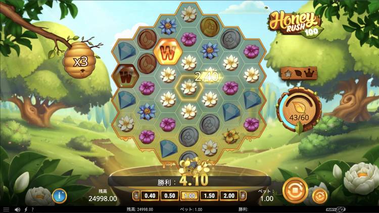 Honey Rush 100 ハニーラッシュ100 プレインゴー Play'n GO オンラインスロット　勝利
