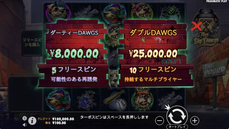 ザビッグドッグス　The Big Dawgs オンラインカジノ　スロット　プラグマ　ボーナス購入