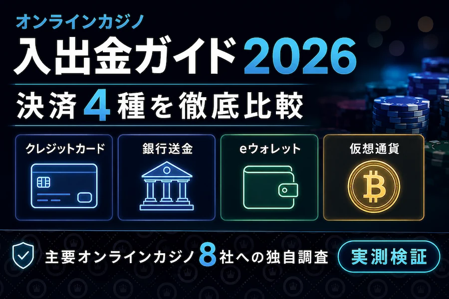 オンラインカジノ入出金ガイド2026｜決済4種を出金スピード・手数料で徹底比較