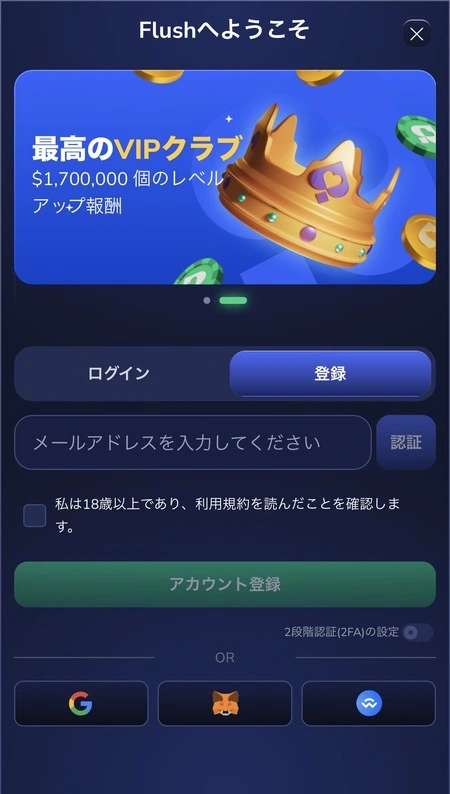 フラッシュカジノの登録方法②(必要な情報を入力)